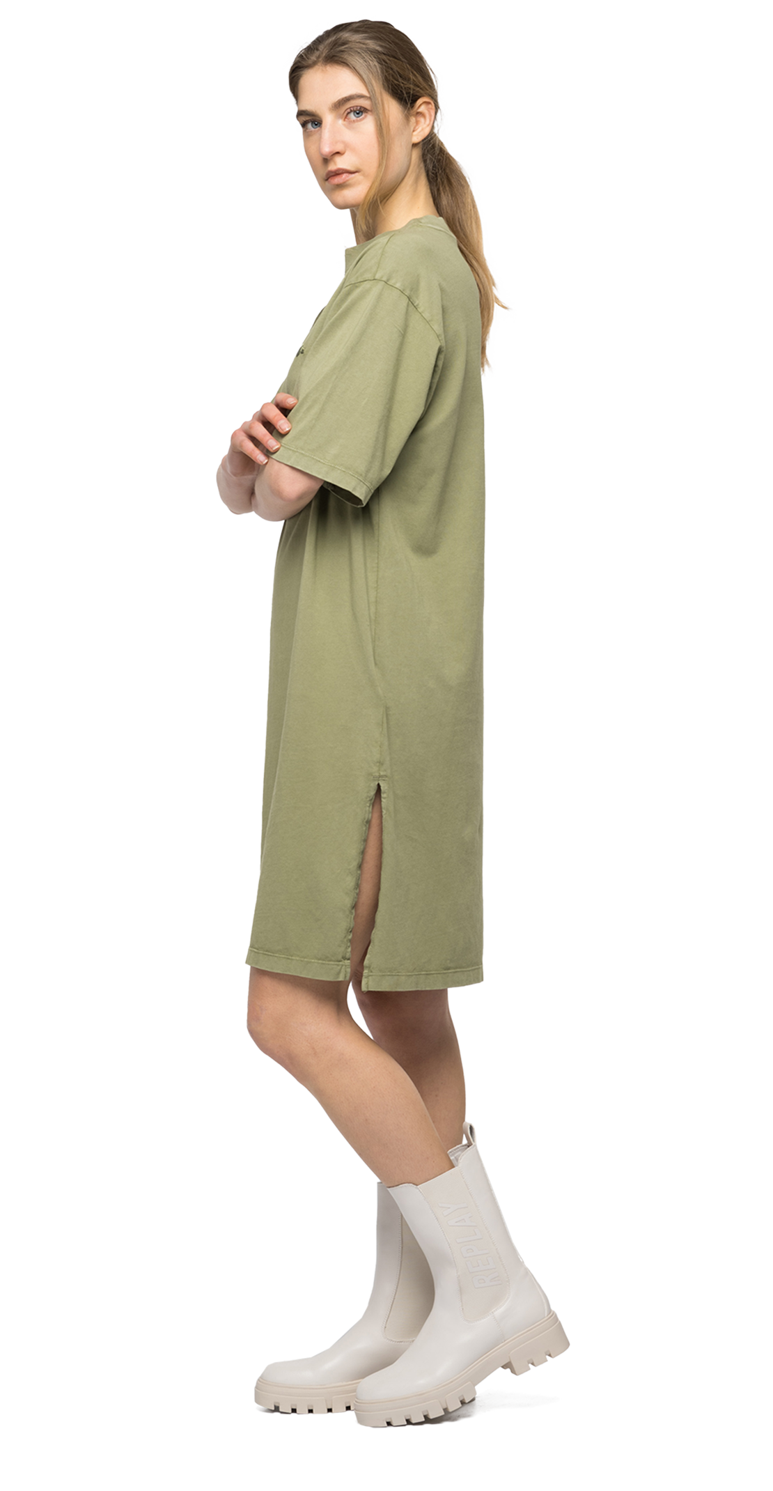 BIO PACKガーメントダイ オーガニックコットンジャージードレス 詳細画像 ミリタリーグリーン 3